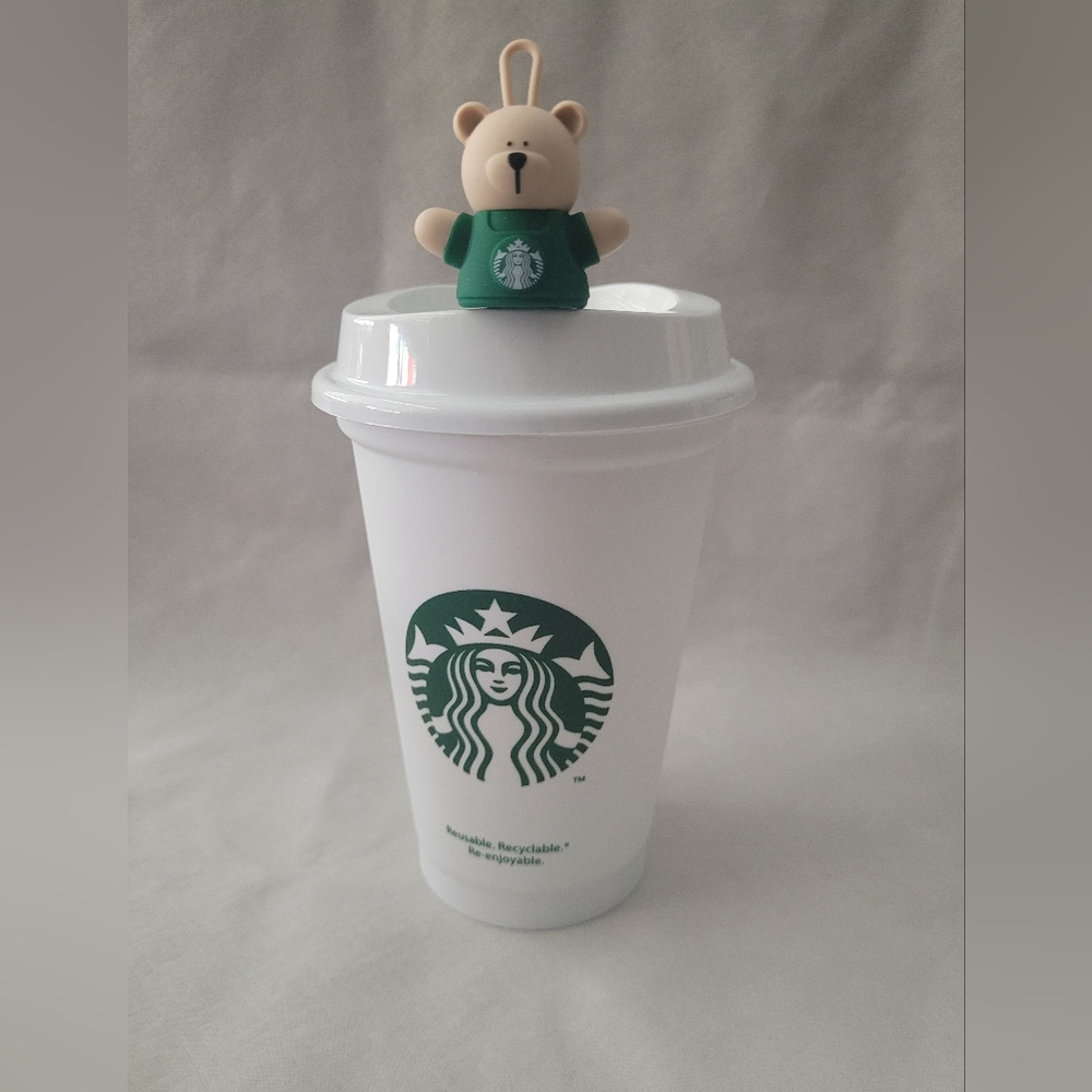 Bear stopper in green apron with white cup Japan exclusive!